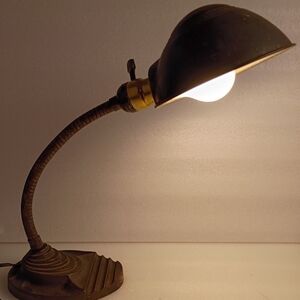 Vintage Industrial Gooseneck Desk Lamp Cast Iron Base Art Deco Pat. D93558